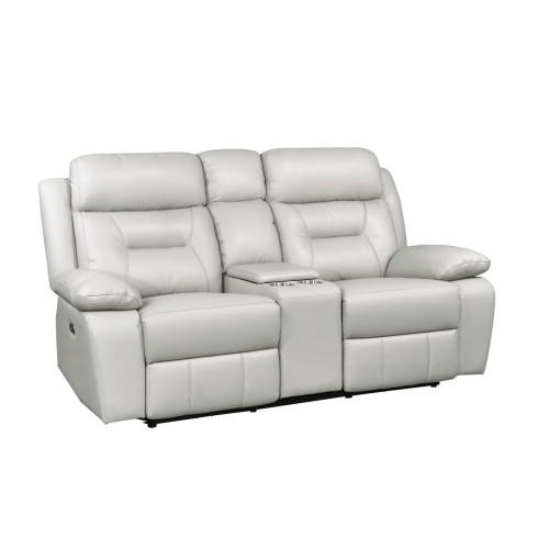Luxe Leather Reclining Power Loveseat Light Grey